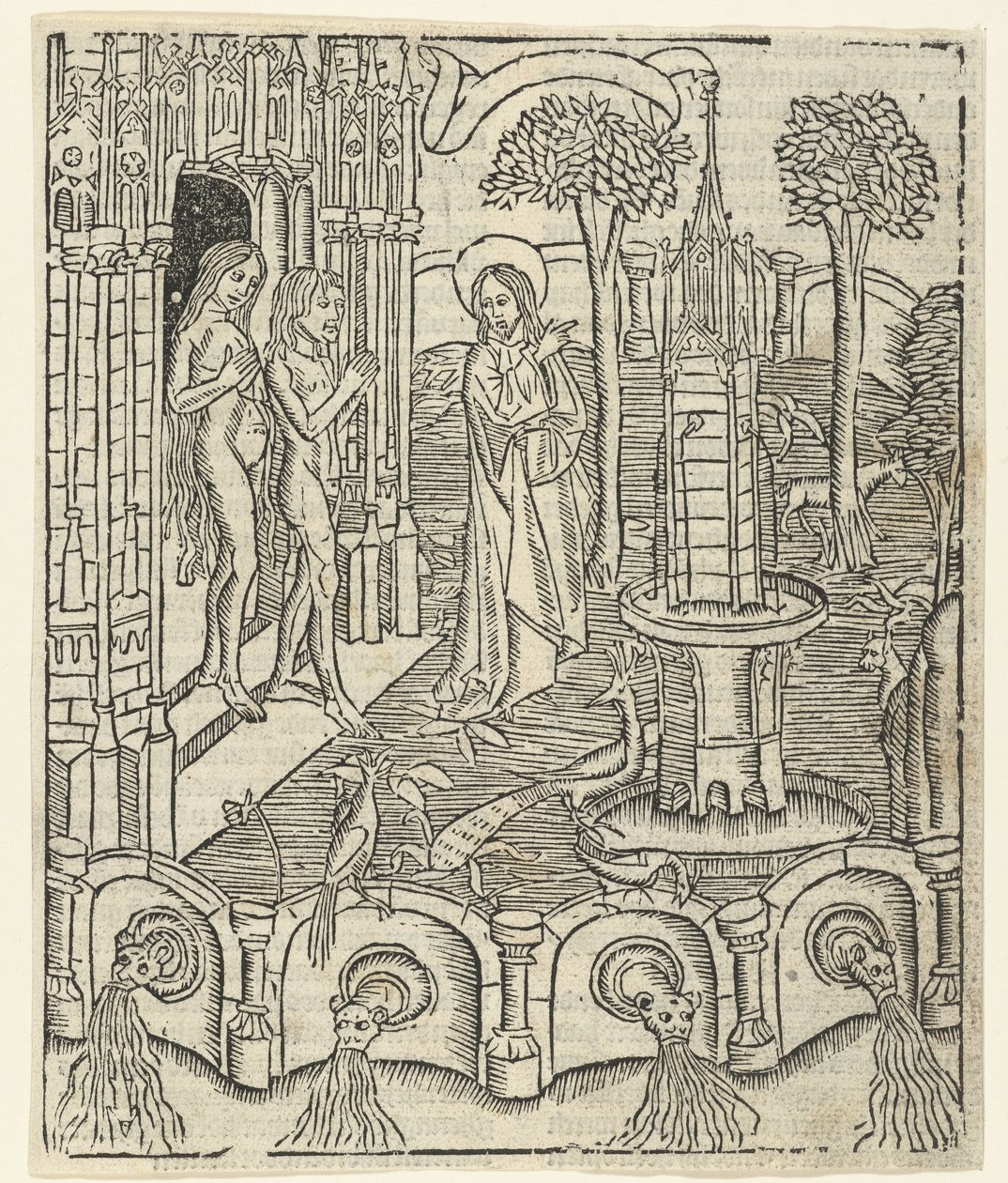 Jumala näyttää Aadamille ja Eevalle Paratiisin tekijältä Master of Delft (attributed to)
