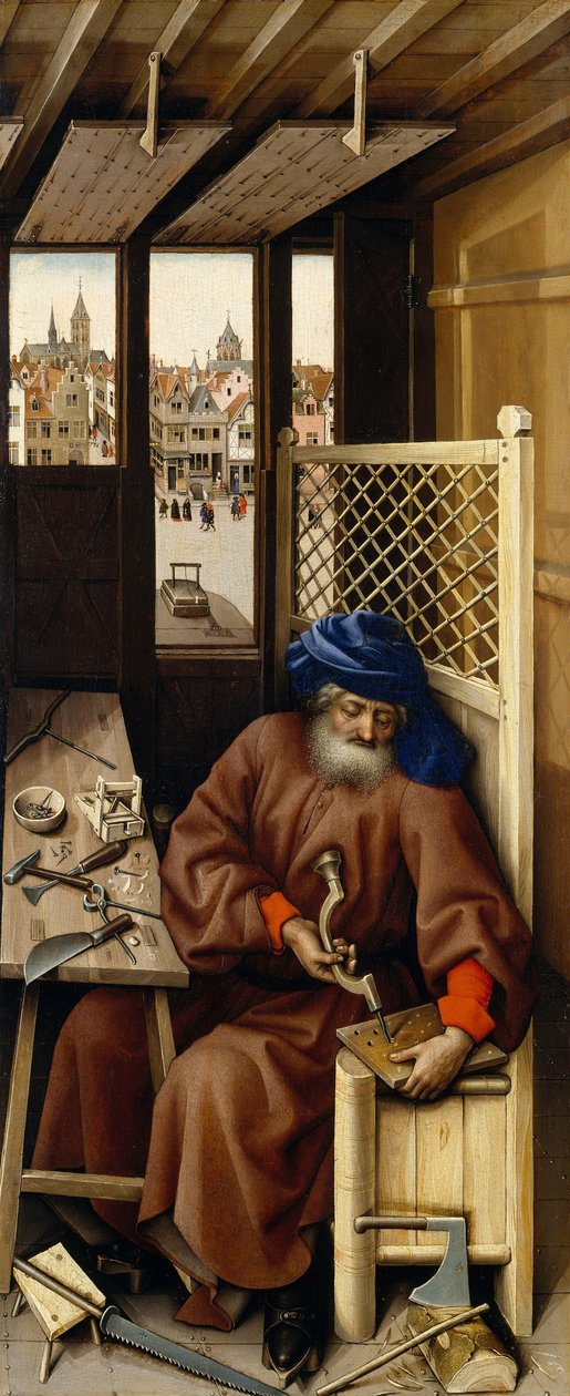 Marian ilmestys-triptyykki (Meroden alttaritaulu), noin 1427-32 (öljy tammelle). tekijältä Master of Flémalle
