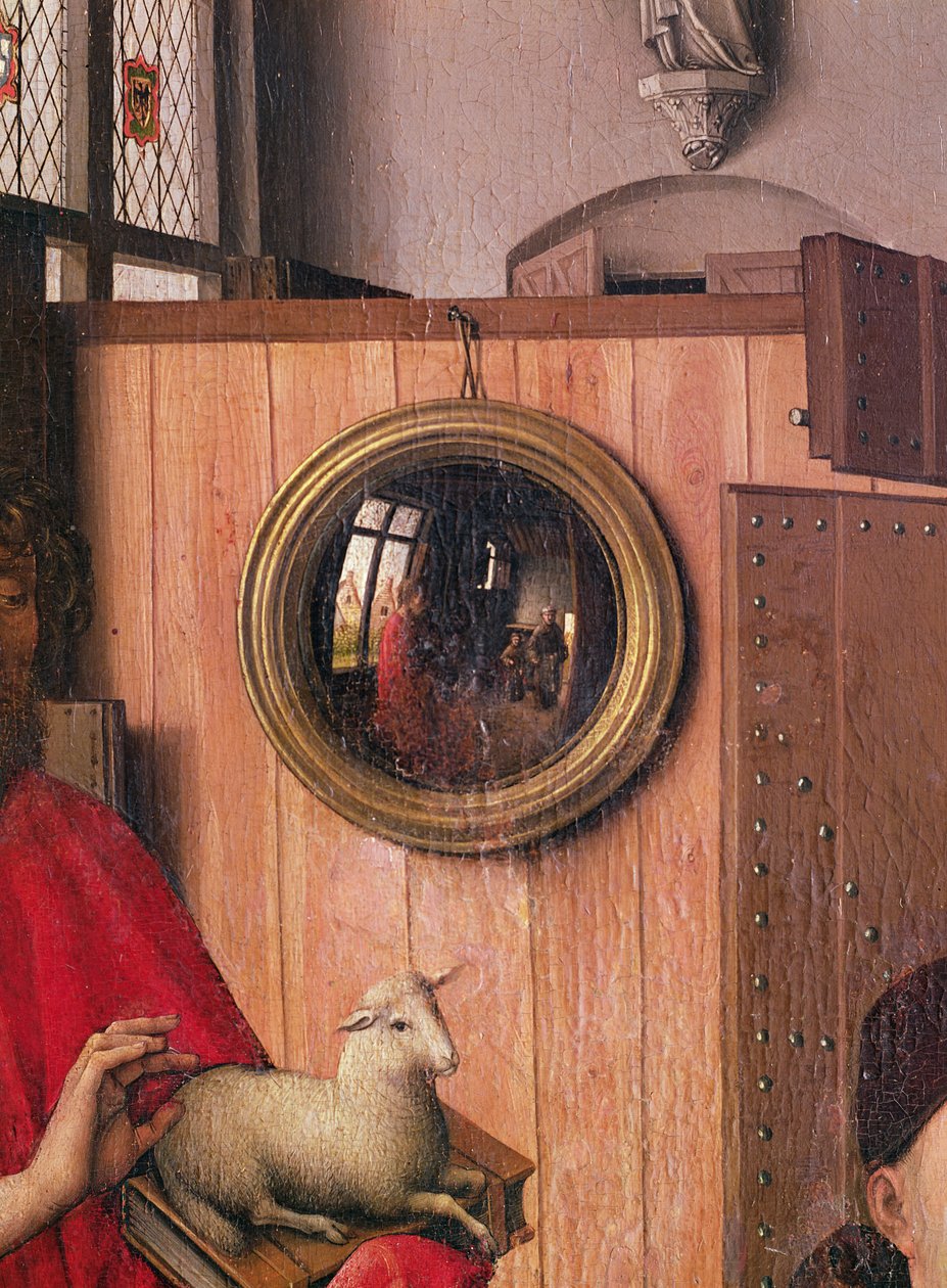 Johannes Kastaja ja lahjoittaja, Heinrich Von Werl, Werlin alttaritaulusta, yksityiskohta peilistä, noin 1438 (ks. myös 36923). tekijältä Master of Flémalle