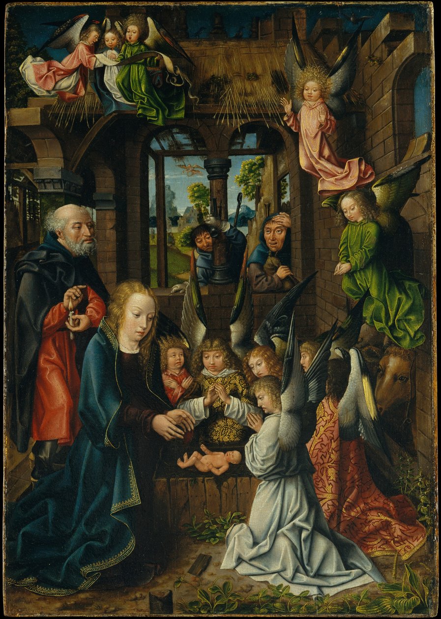 The Adoration of the Christ Child, n. 1500 (öljy tammilevylle) tekijältä Master of Frankfurt