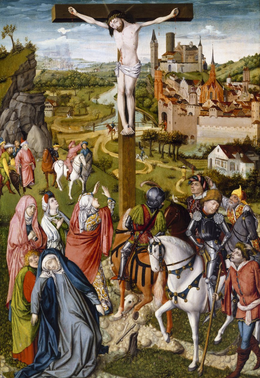 Ristiinnaulitseminen, n. 1465-1470 (tempera ja öljy puulle) tekijältä Master of Georg Muehlichs Meisterlin Chronicle attr. to Master of Georg Muehlichs Meisterlin Chronicle attr. to