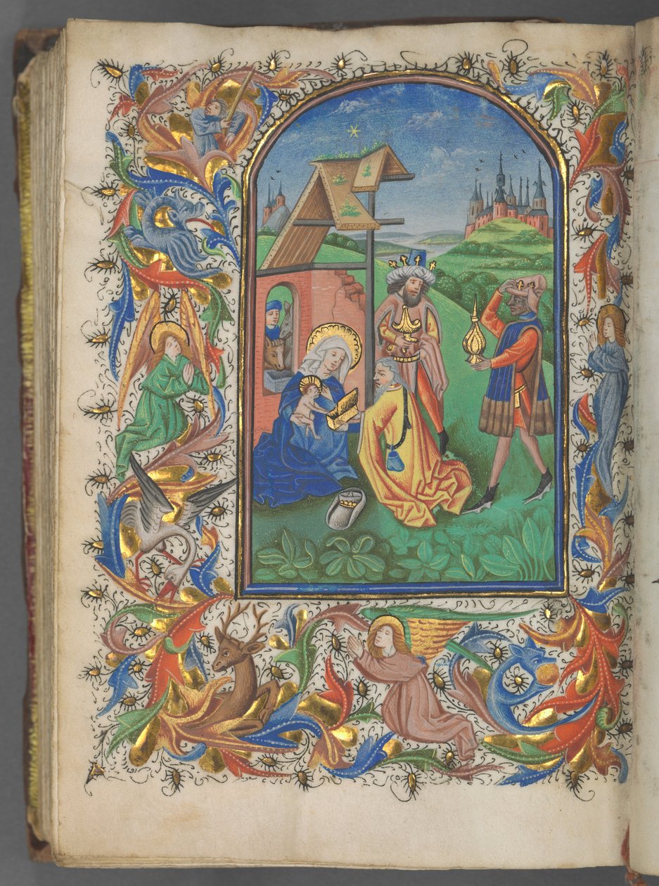 Tuntikirja Utrechtin käyttö: fol. 221v, Adoration of the Magi, c. 1460-1465. tekijältä Master of Gijsbrecht van Brederode