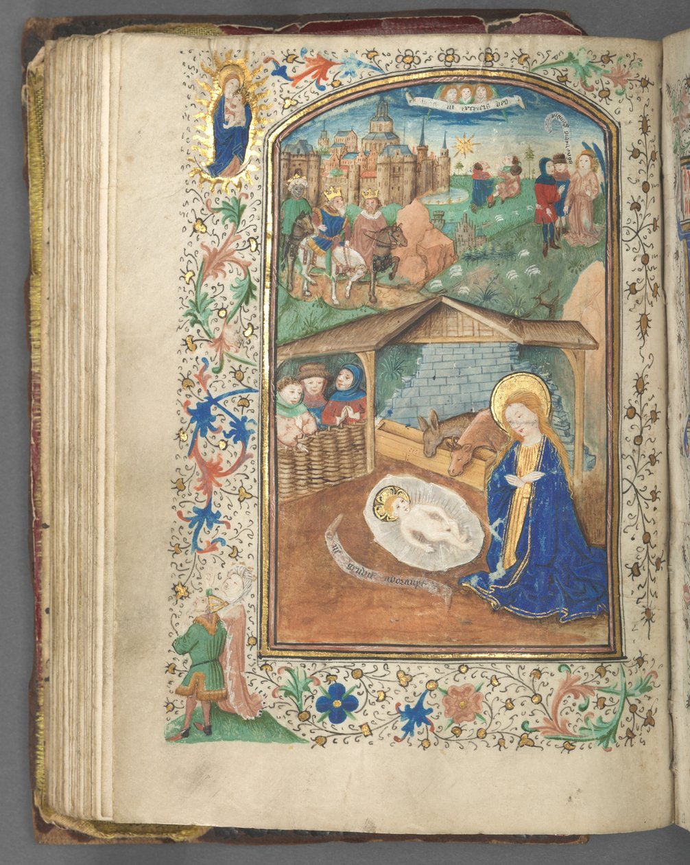 Tuntikirja Utrechtin käyttö: fol. 62v, Syntymä, c. 1460-1465. tekijältä Master of Gijsbrecht van Brederode