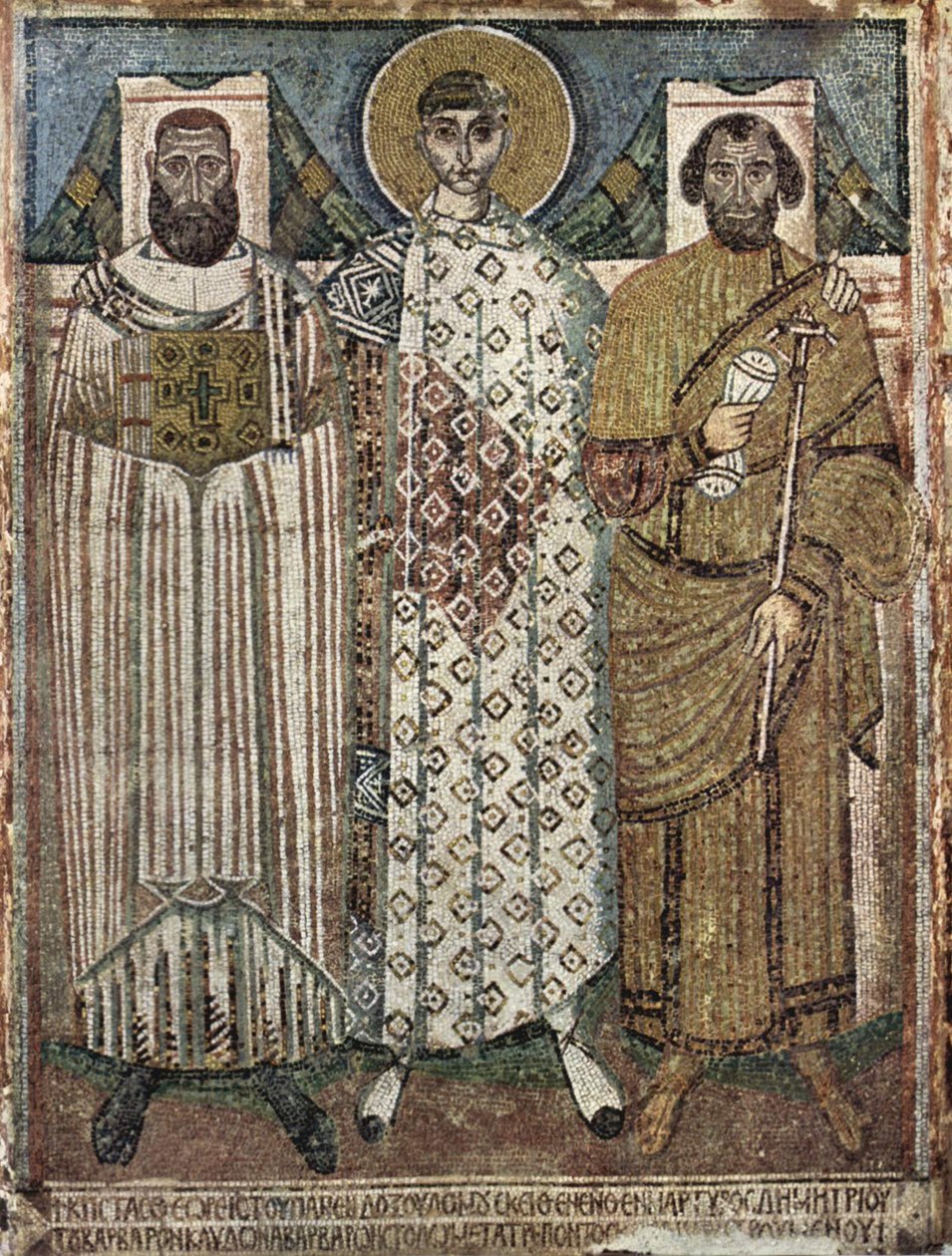 Pyhä Demetrius Thessalonikilainen lahjoittajien kanssa, 6.-7. vuosisata tekijältä Master of Hagios Demetrios