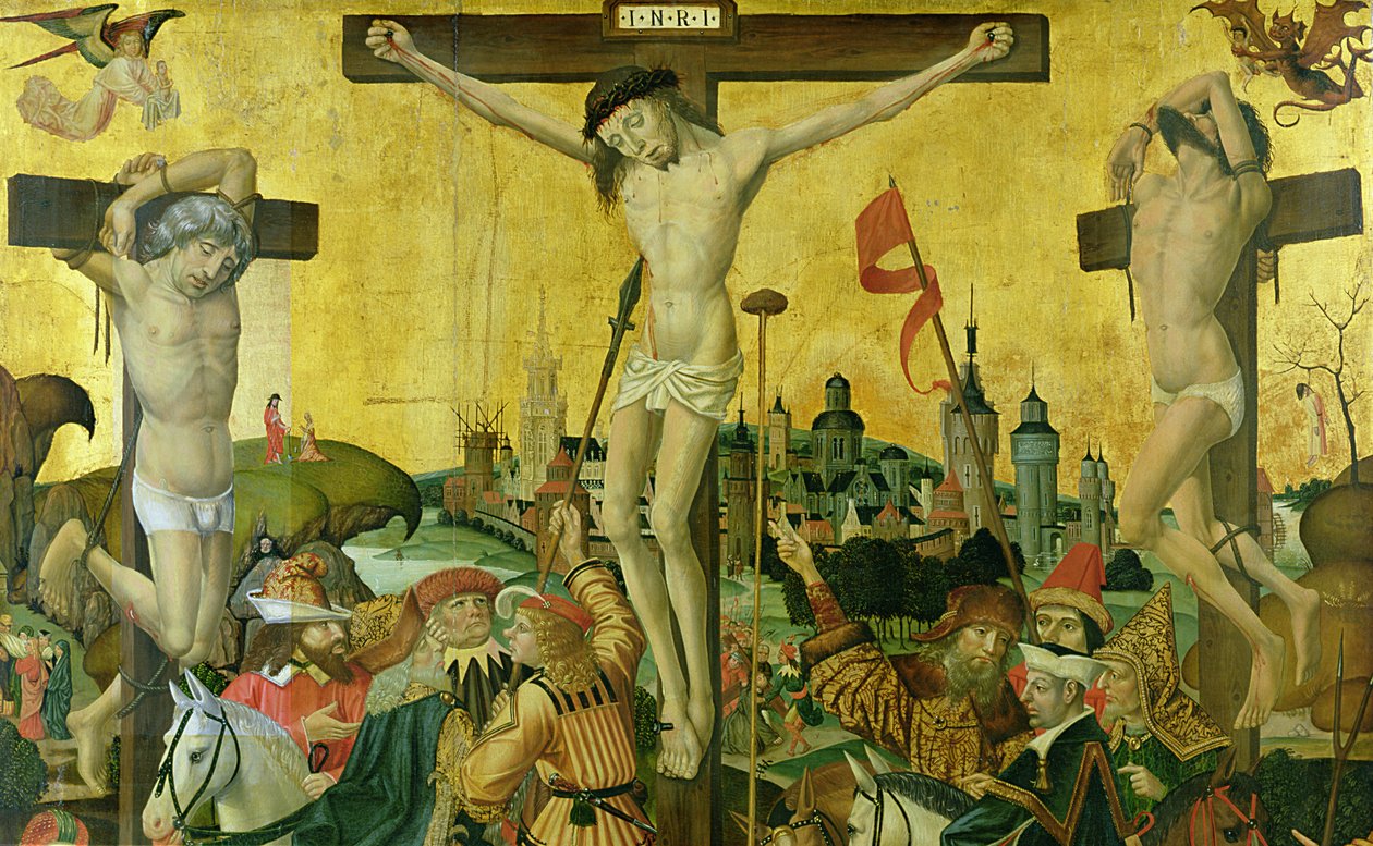 Ristiinnaulitseminen, noin 1500 (yksityiskohta kuvasta 148971). tekijältä Master of Hamburg