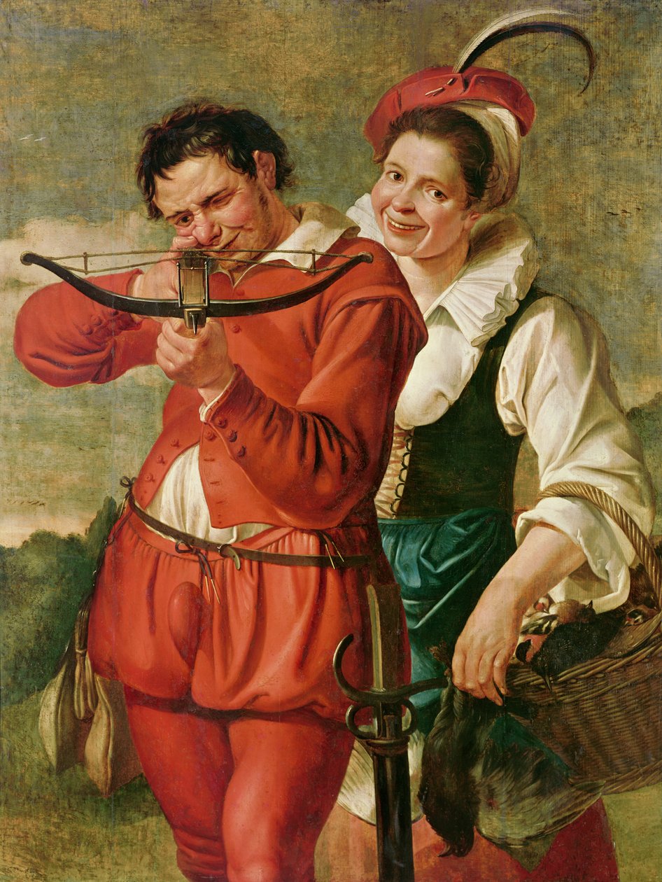 Nainen ja varsijousimies, n. 1610 tekijältä Master of Harlem