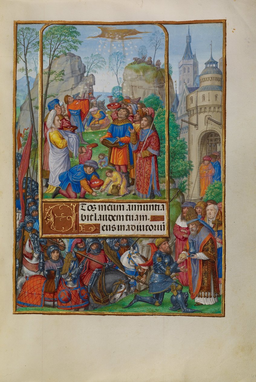 Israelilaiset keräävät mannaa taivaasta tekijältä Master of James IV of Scotland