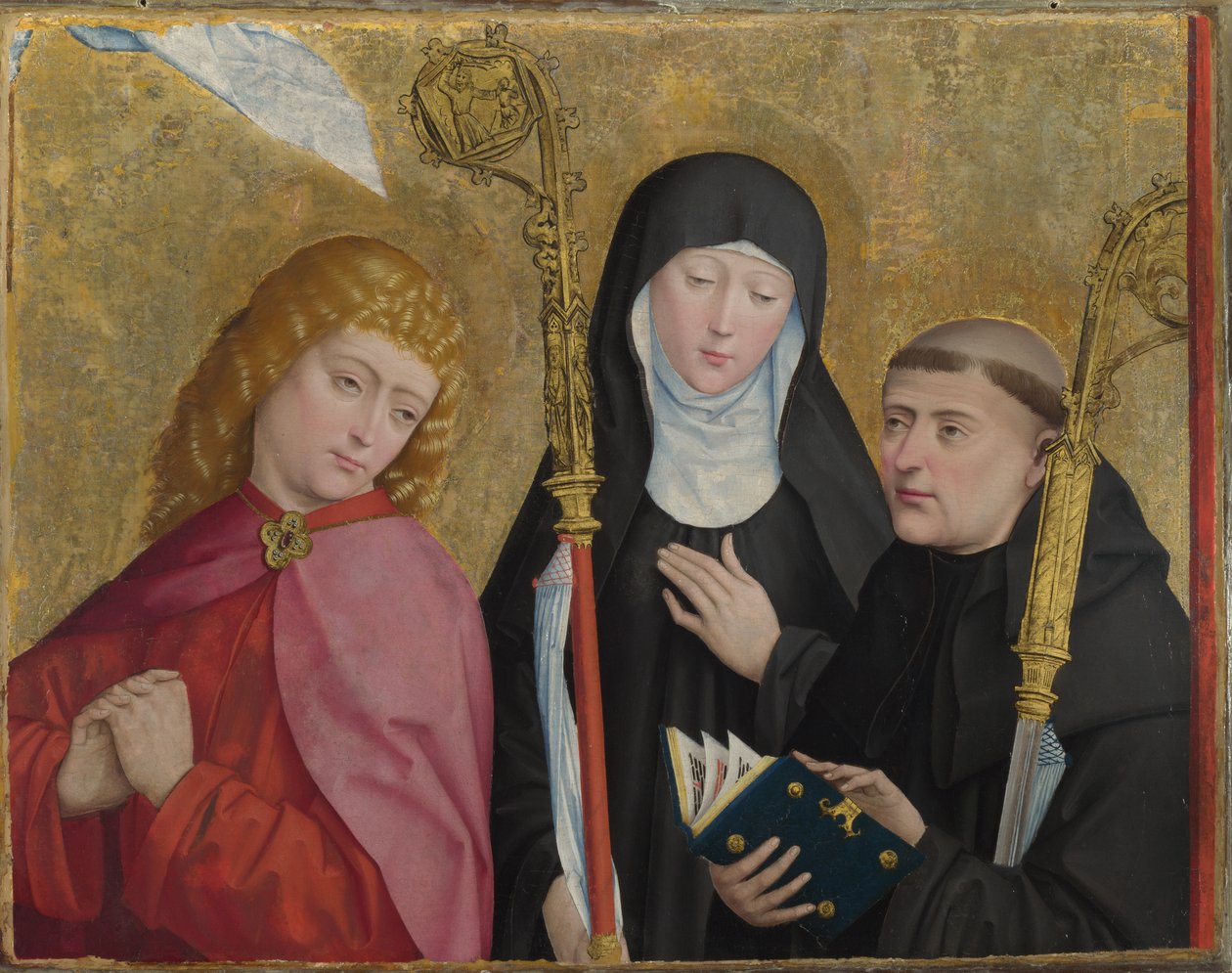 Pyhät Johannes evankelista, Scholastica ja Benedict Liesbornin alttaritaulu, n. 1470-1480 tekijältä Master of Liesborn