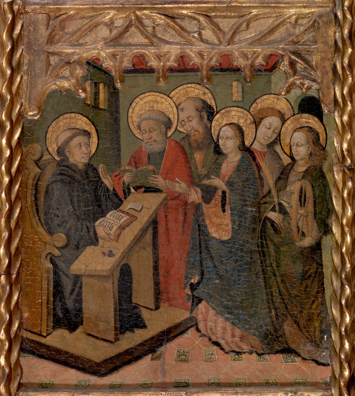 Neitsyt Maria ja pyhät Pietari, Paavali, Johannes evankelista ja Katariina Aleksandria ilmestyy Pyhälle Martinukselle tekijältä Master of Riglos