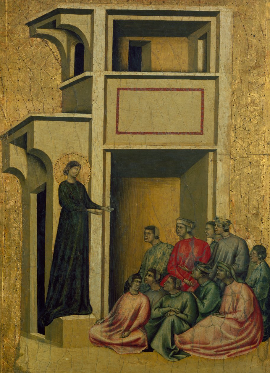 St. Cecilia puhuu ihmisryhmälle, kohtaus Santa Ceciliasta ja kahdeksan jaksoa hänen elämästään tekijältä Master of Saint Cecilia