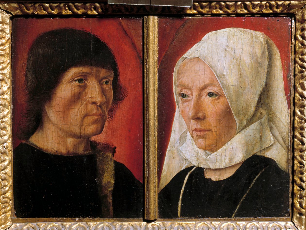 Miehen ja hänen vaimonsa muotokuva. Parin esitys (kaksoismuotokuva). Mestari De Saint Gillesin maalaus (toiminut 1490-1510), ranskalainen koulu tekijältä Master of Saint Giles