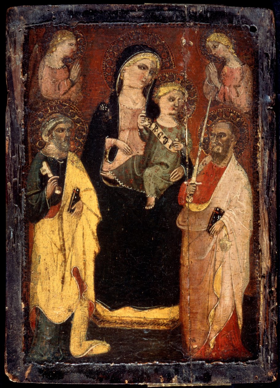 "Madonna ja lapsi valtaistuimelle pyhien Pietarin ja Paavalin kanssa", 1400 tekijältä Master of San Jacopo a Muciano
