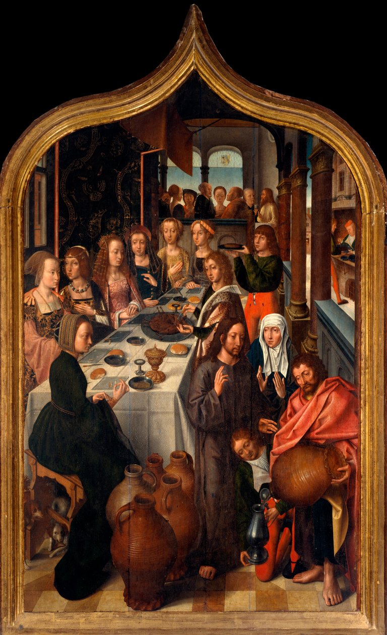 Tryptic: "Kaanan häät" San Lorenzon mestarin maalaus. San Lorenzo della Costan seurakunta, Santa Margherita Ligure (Genova) tekijältä Master of San Lorenzo