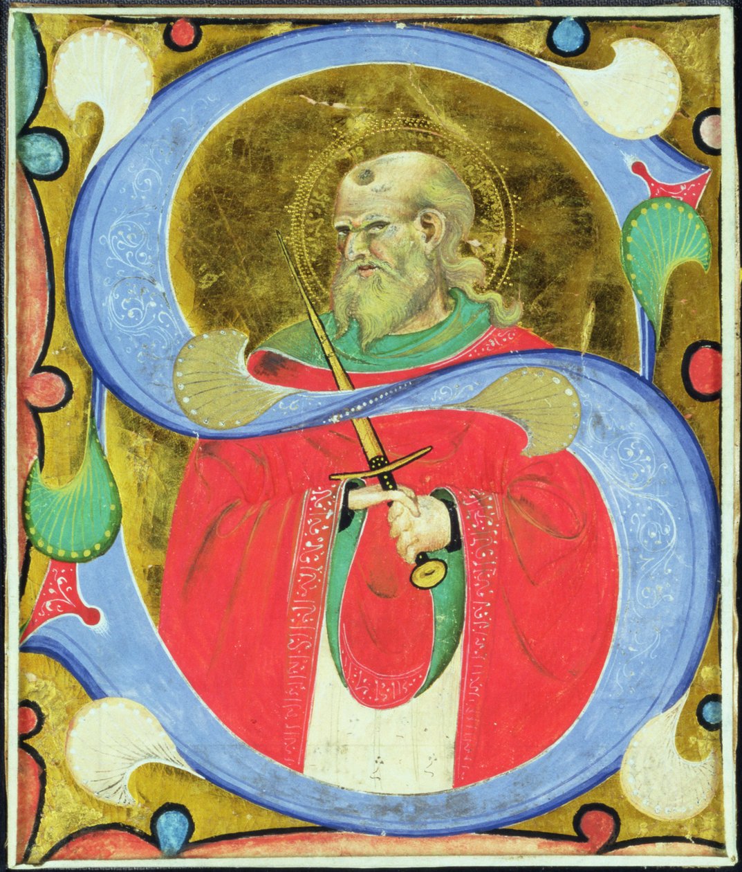 Historioitu alkukirjain "S", joka kuvaa St. Juliania tekijältä Master of San Michele of Murano