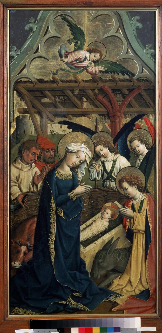 ""The Nativity"" (The nativity) Lichtensteinin linnan mestarin (1400-luku) maalaus puulle noin 1440 Pushkin-museo, Moskova tekijältä Master of Schloss Lichtenstein