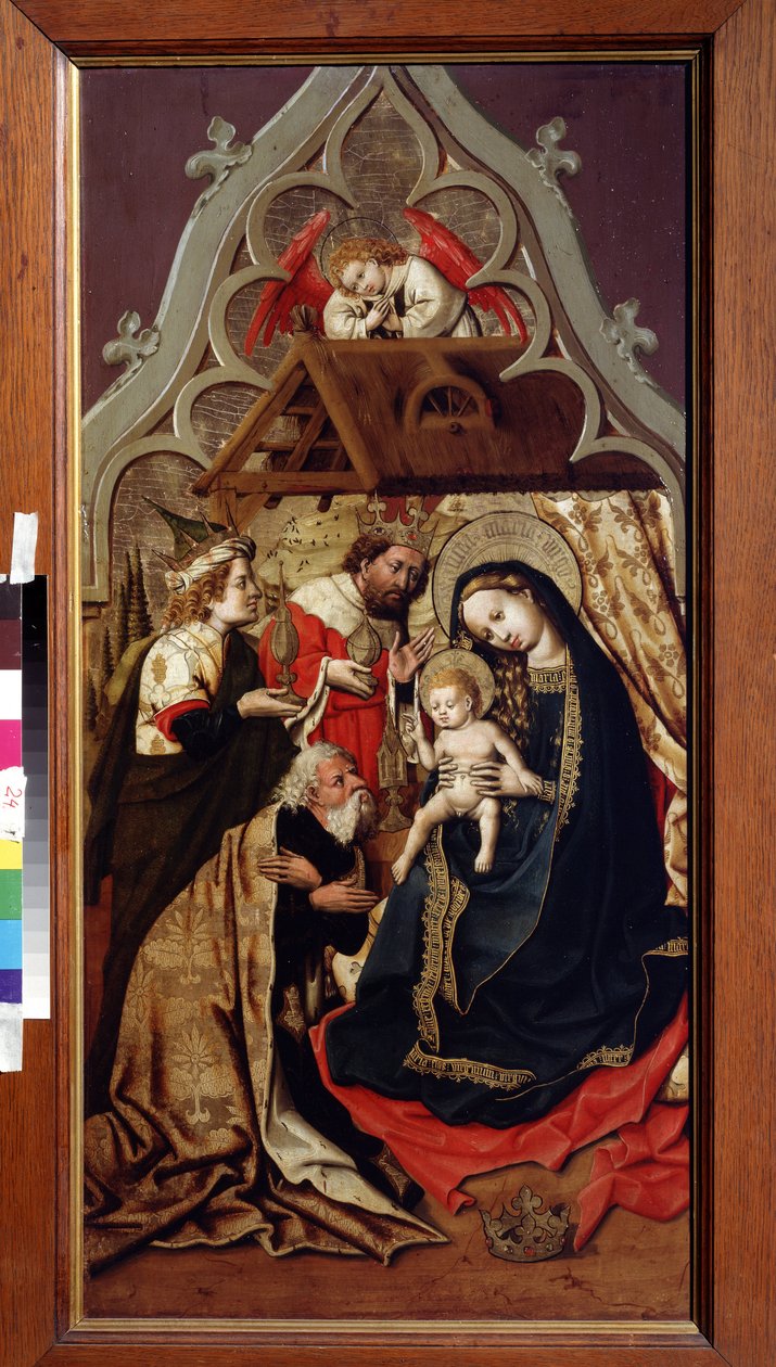 Maagien palvonta. Maagien palvonta. Lichtensteinin linnan mestarin, itävaltalaisen taidemaalarin maalaus (toiminut 1430-1450), noin 1440. Öljy puulle. Pushkinin taidemuseo, Moskova tekijältä Master of Schloss Lichtenstein