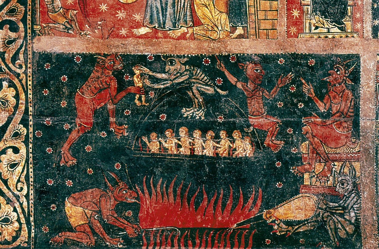 Pyhän Mikaelin merkki. Yksityiskohta helvetistä. Soriguerolan mestarin maalaus (1200-luvun puoliväli). Tempera puulla. Katalonian kansallinen taidemuseo, Barcelona. tekijältä Master of Soriguerola