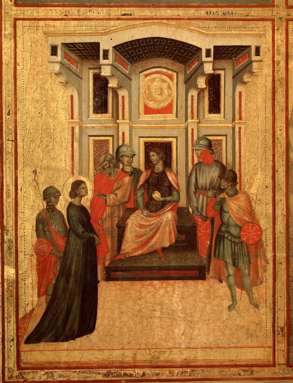 Pyhä Cecilia ja tarina hänen elämästään Yksityiskohta: St Cecilia riitelee prefektin kanssa - alttaritaulu, n. 1290-1320 tekijältä Master of St. Cecilia