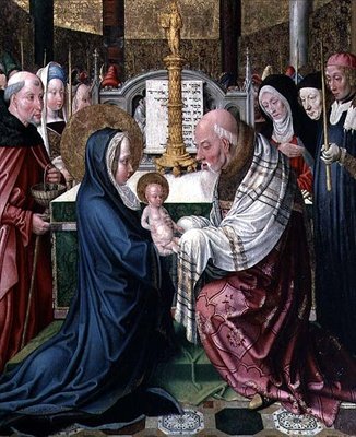 Temppelin esitys, n.1490 (öljy paneelille). tekijältä Master of St. Severin