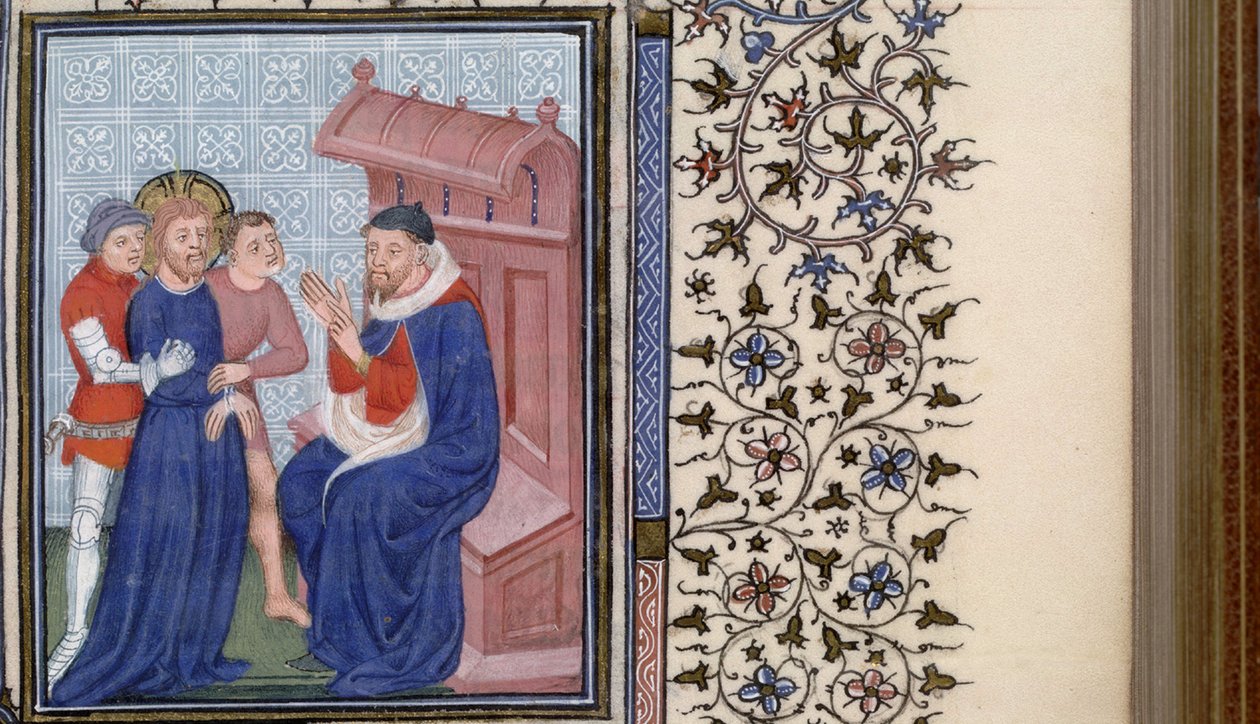 Kristus Pilatuksen edessä Tuntien kirja, 1400-luku tekijältä Master of Troyes