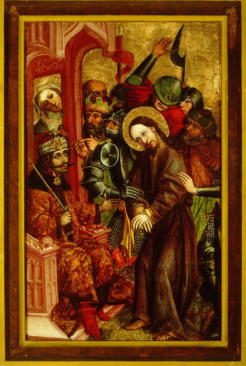 Kristus Pilatus Vlad III:n edessä Pontius Pilatuksena, noin 1463-1464 tekijältä Master of Velenje Panels