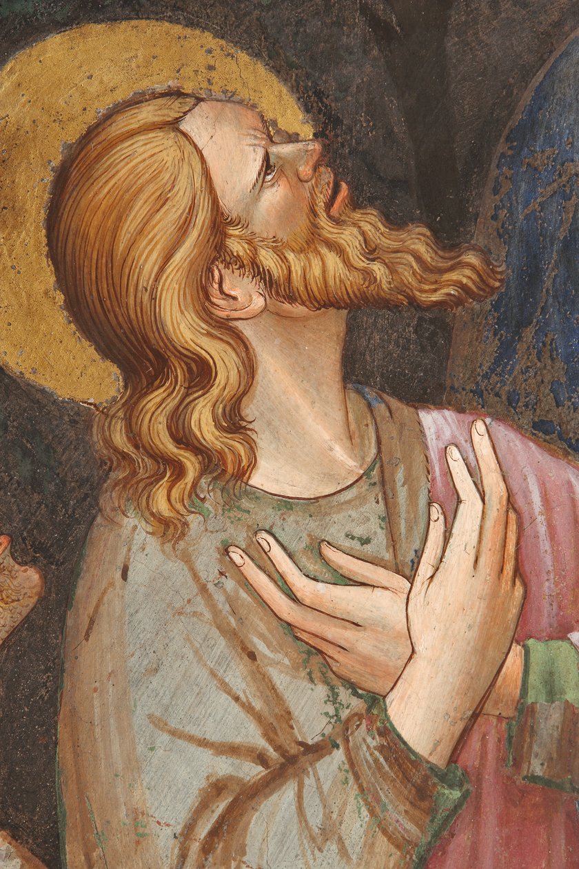 "Neitsyt Marian taivaaseenotto" ja "Neitsyt Maria pudottaa vyön tai Pyhän vyön Pyhälle Tuomakselle", Yksityiskohta apostolista, n. 1420 (fresko) tekijältä Master of Vignola