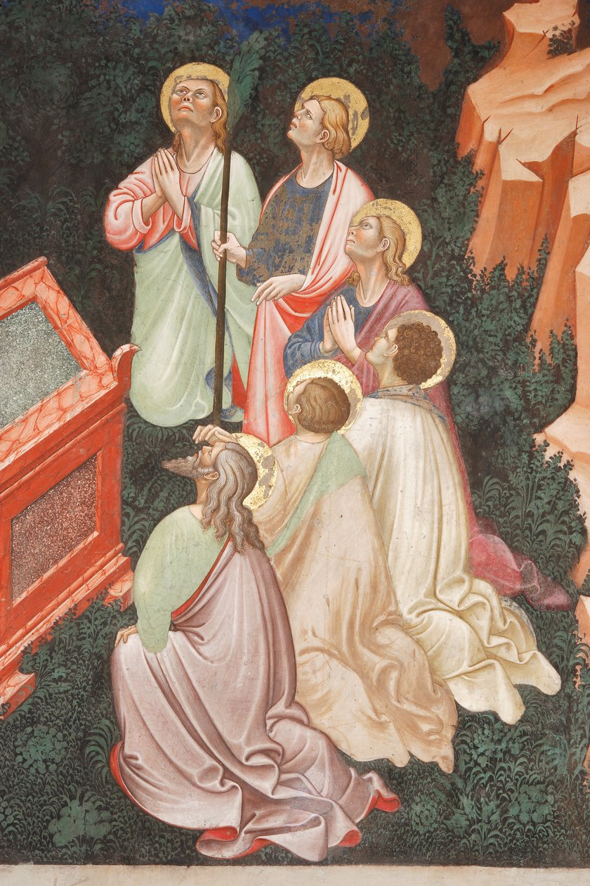 "Neitsyt Marian taivaaseenastuminen" ja "Neitsyt Maria pudottaa vyön tai Pyhän vyön Pyhälle Tuomakselle", Apostolien yksityiskohta, n. 1420 (fresko) tekijältä Master of Vignola
