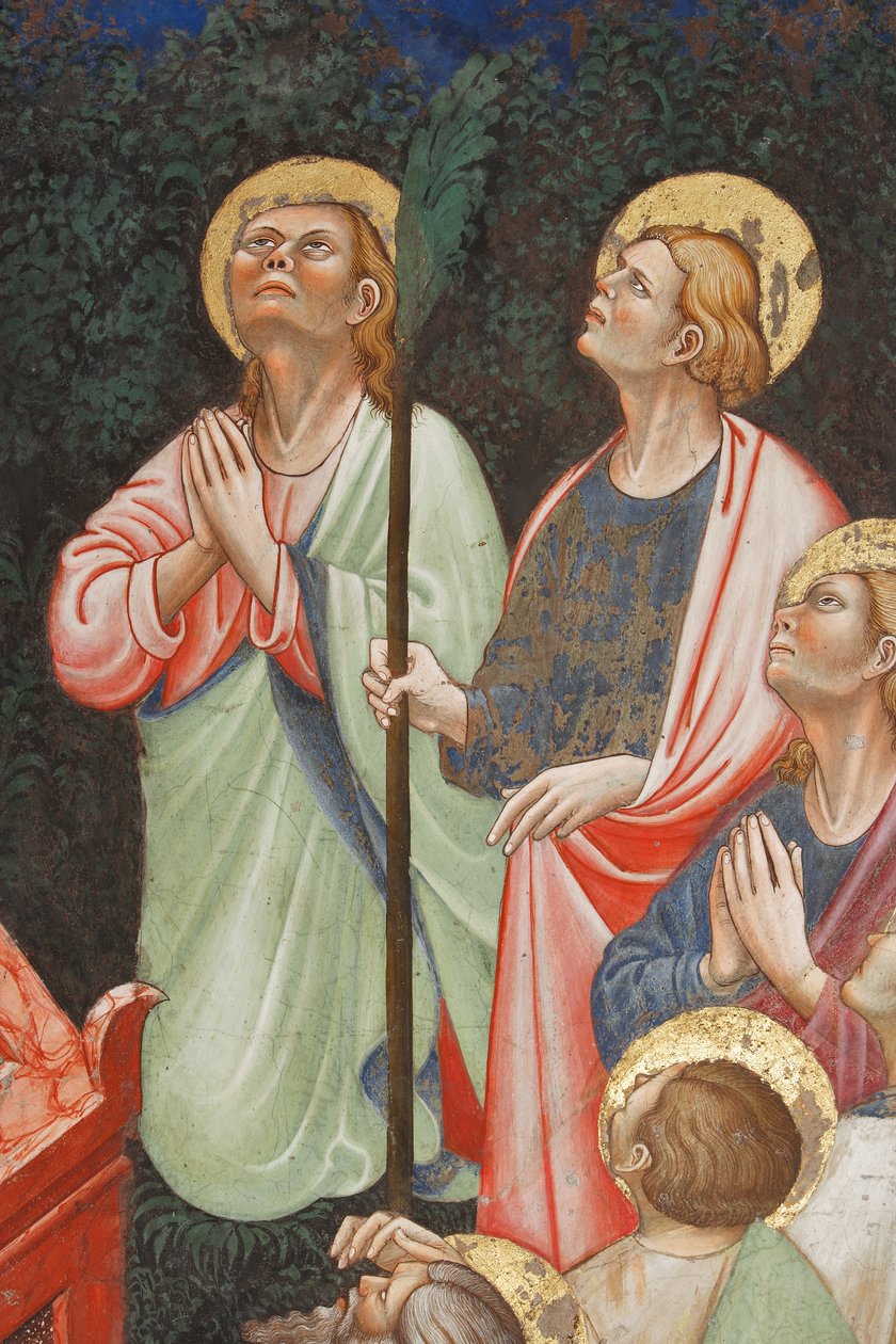 "Neitsyt Marian taivaaseenastuminen" ja "Neitsyt Maria pudottaa vyön tai Pyhän vyön Pyhälle Tuomakselle", Apostolien yksityiskohta, n. 1420 (fresko) tekijältä Master of Vignola