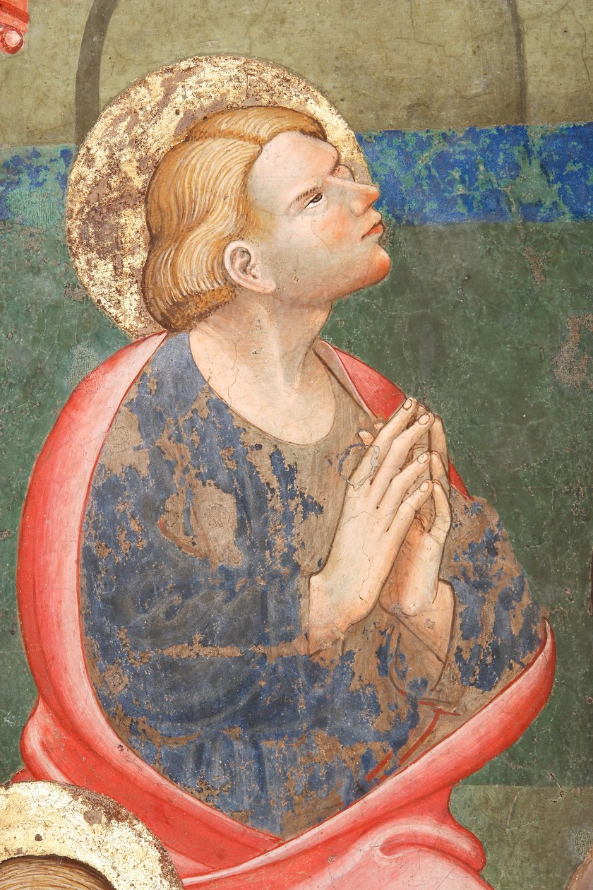 "Helluntai", Yksityiskohta rukoileva pyhimys, n.1420 (fresko) tekijältä Master of Vignola