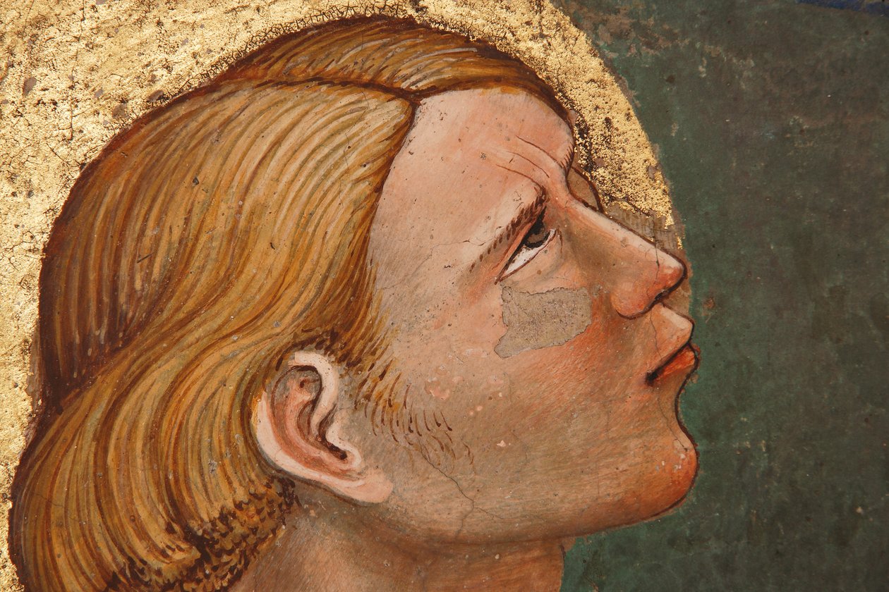 "Helluntai", Yksityiskohta rukoileva pyhimys, n.1420 (fresko) tekijältä Master of Vignola