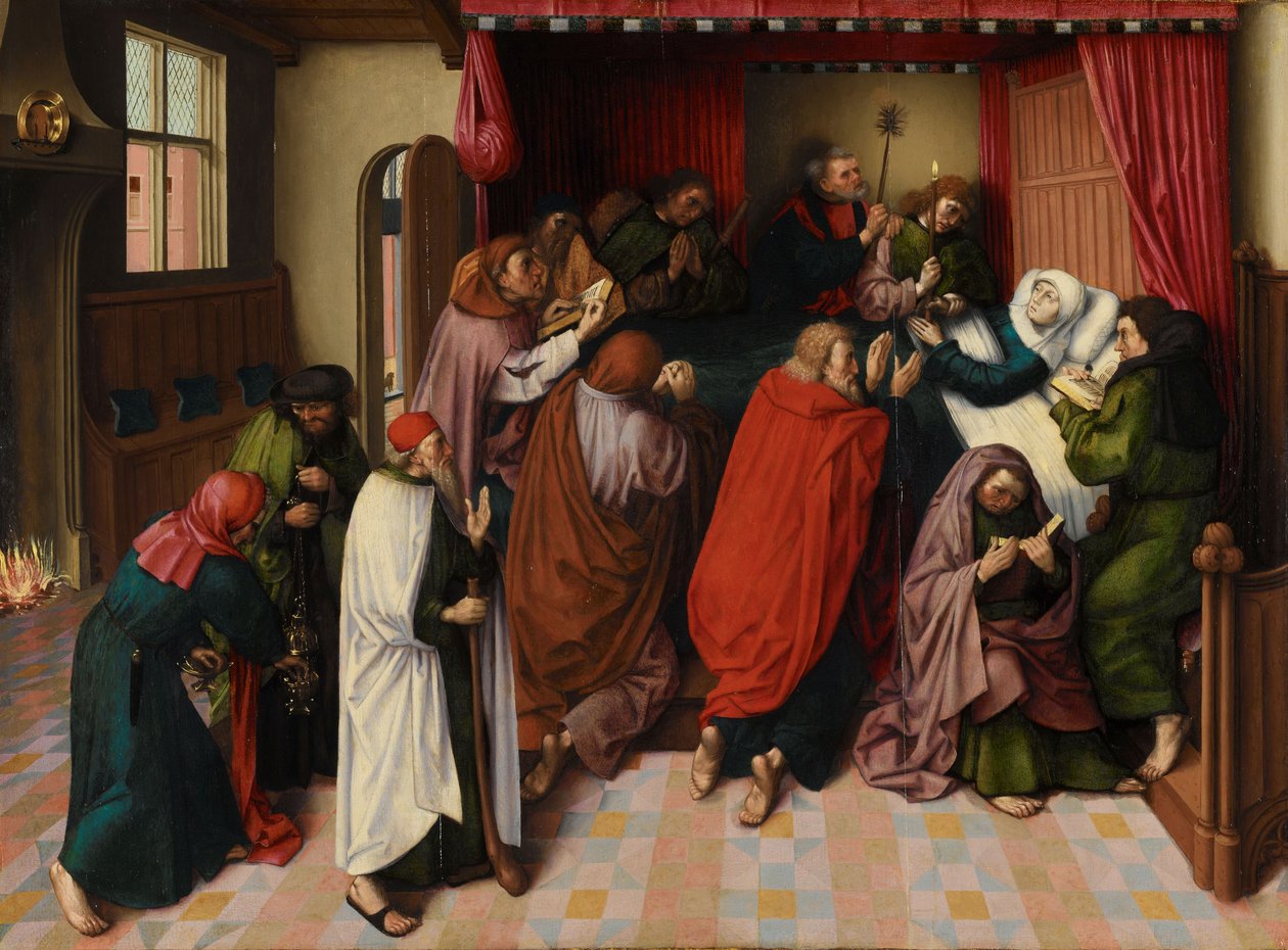 Neitsyen kuolema, n. 1500 (öljy paneelissa) tekijältä Master of the Amsterdam Death of the Virgin