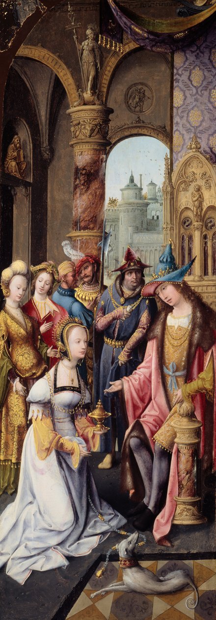 Kuningas Salomo vastaanottaa Saban kuningattaren, 151520. tekijältä Master of the Antwerp Adoration