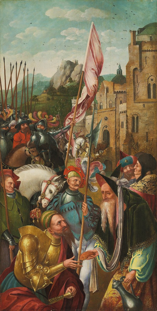 Alttaritaulun siipi: Abrahamin ja Melkisedekin tapaaminen tekijältä Master of the Antwerp Adoration