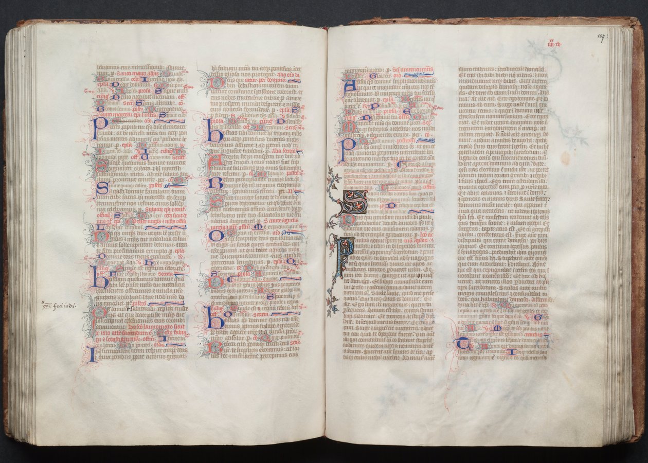 Gothan messali: Fol. 107r, teksti, c. 1375. tekijältä Master of the Boqueteaux