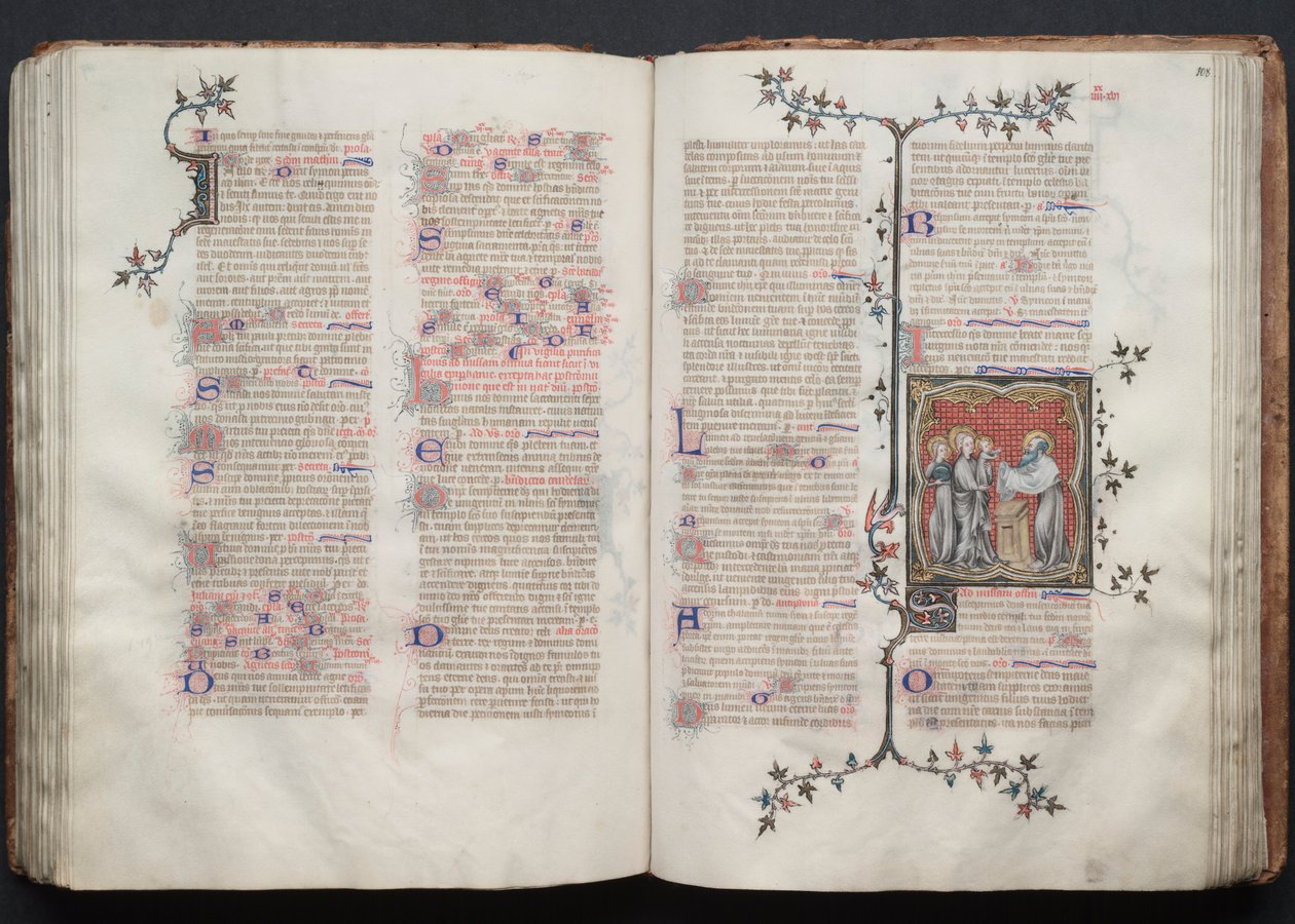 Gothan messali: Fol. 107v, teksti, c. 1375. tekijältä Master of the Boqueteaux