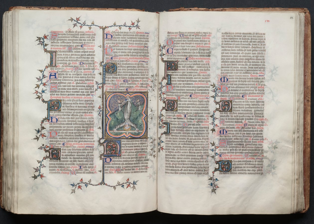 aGothan messali: Fol. 117v, St. Peter sidottu ylösalaisin ristiin, n. 1375. tekijältä Master of the Boqueteaux