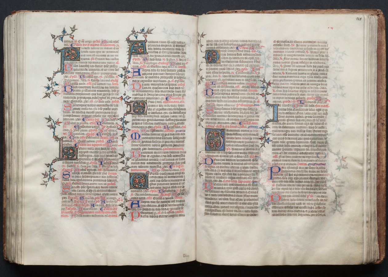 Gothan messali: Fol. 121r, teksti, c. 1375. tekijältä Master of the Boqueteaux