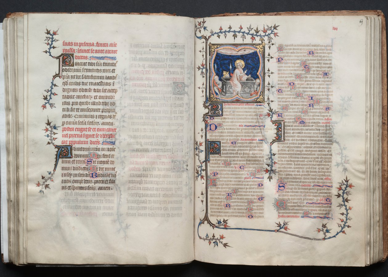 Gothan messali: Fol. 69r, ylösnousemus, n. 1375. tekijältä Master of the Boqueteaux