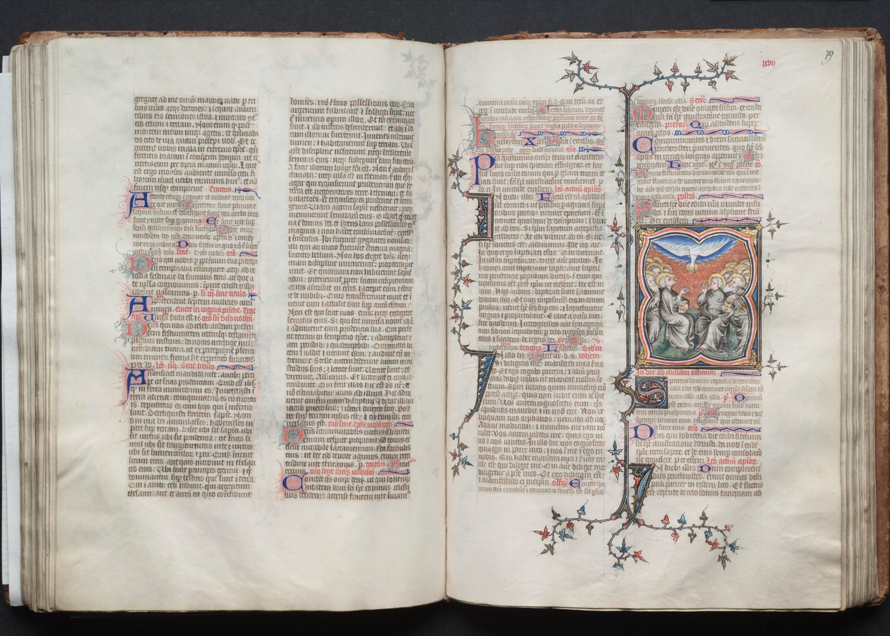 Gothan messulehti: Fol 79r, Helluntai, n. 1375. tekijältä Master of the Boqueteaux