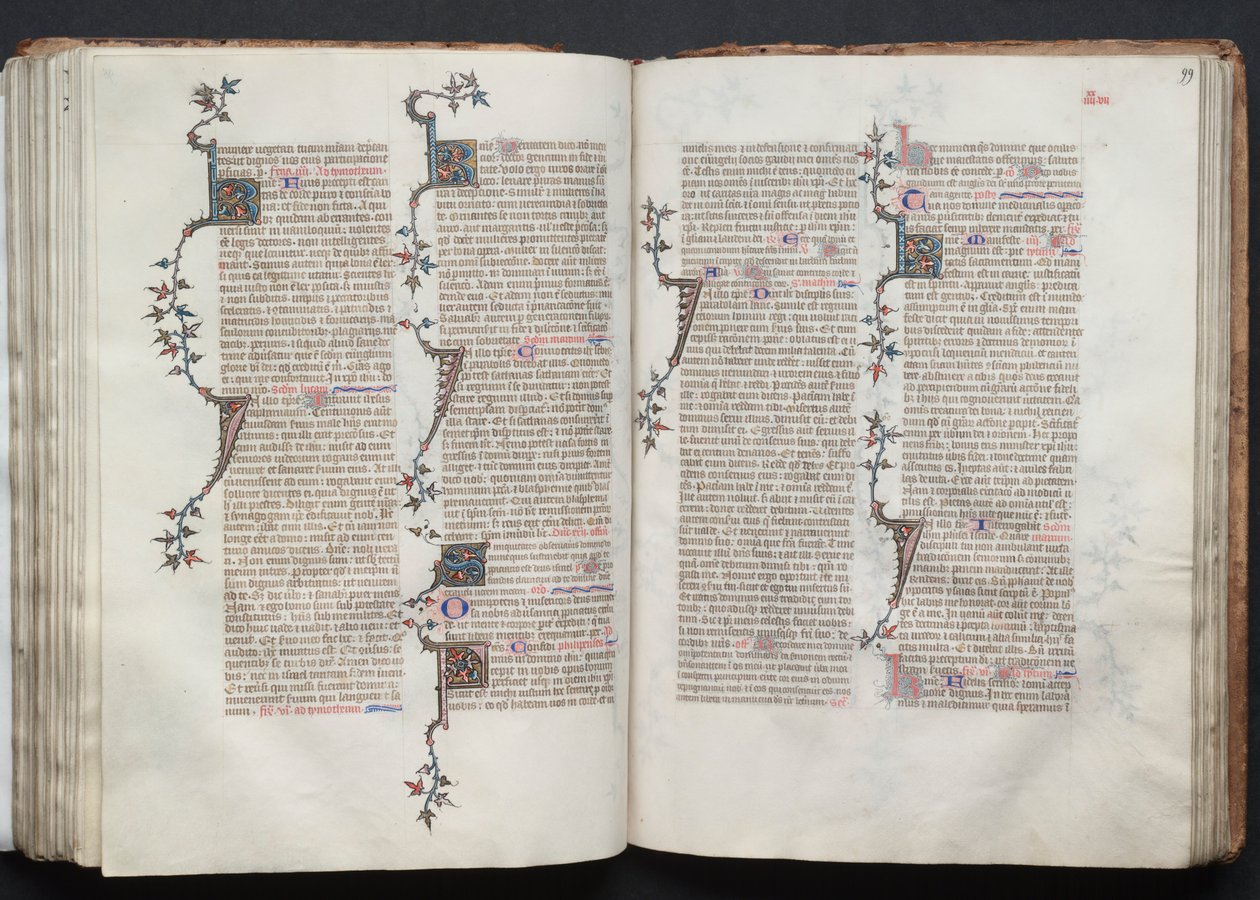 Gothan messali: Fol. 98v, teksti, c. 1375. tekijältä Master of the Boqueteaux