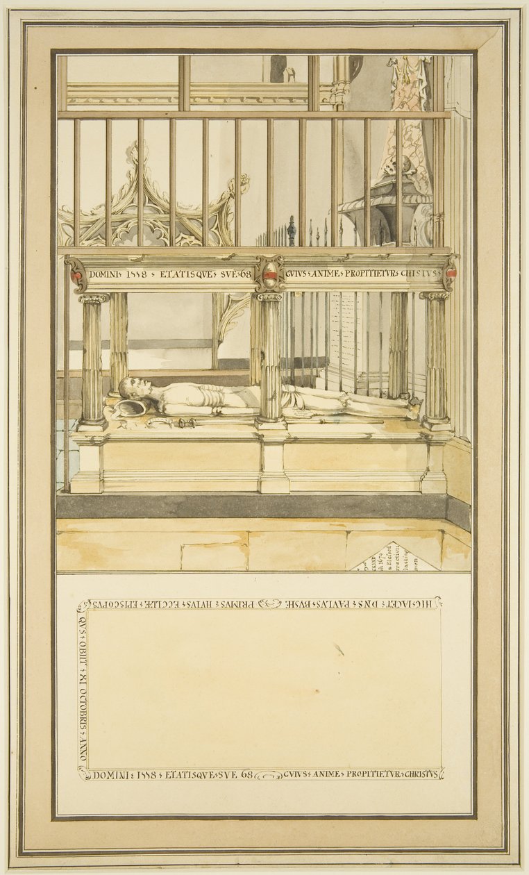 Piispa Paul Bushin hauta Bristolin katedraalissa, n. 1799 (akvarelli paperille) tekijältä Master of the Bristol Church Monuments