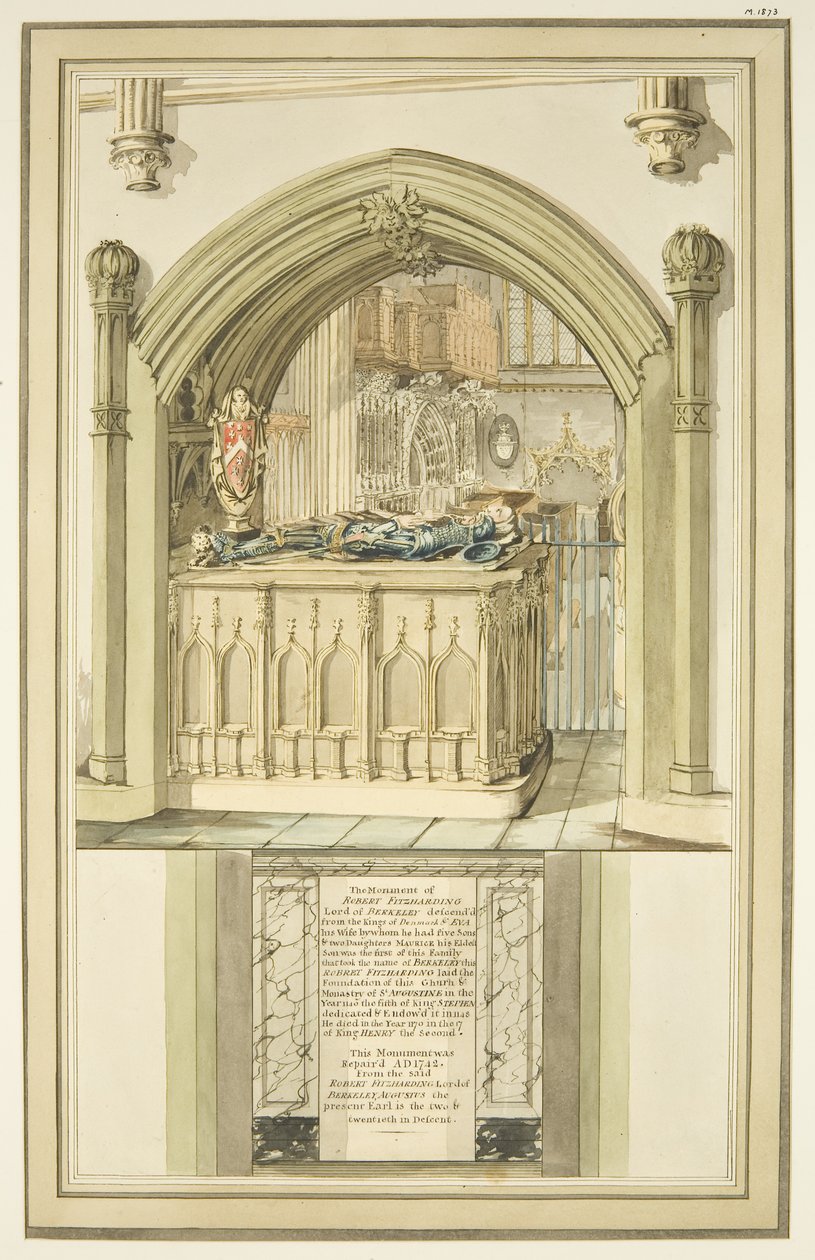 Robert Fitzhardingin hauta, kuoli 1170, Bristolin katedraalissa, n. 1799 (akvarelli paperille) tekijältä Master of the Bristol Church Monuments