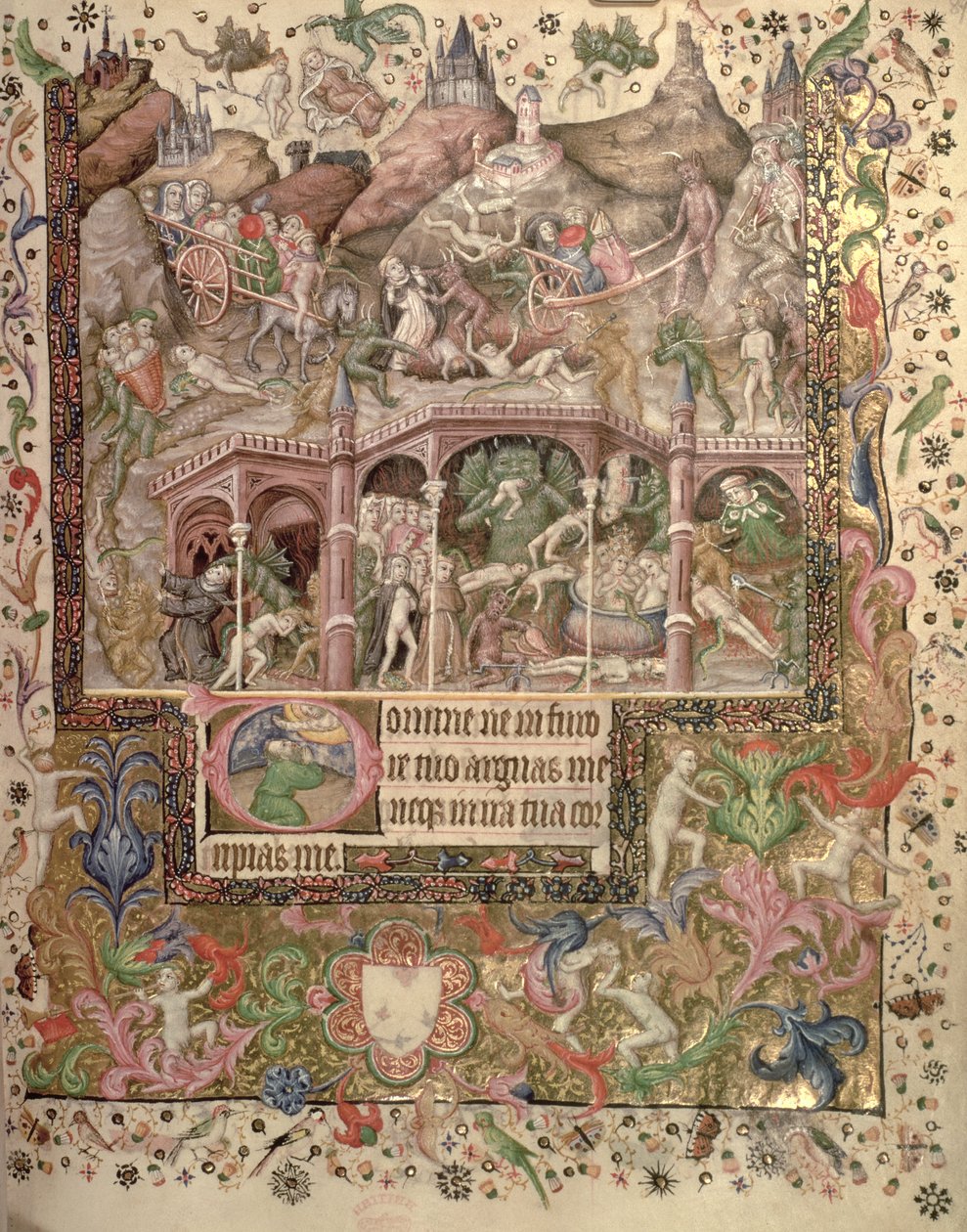 Lisää 29433 fol.89 Vision of Hell, Tuntien kirjasta, n.1407 (vellum) tekijältä Master of the Brussels Initials