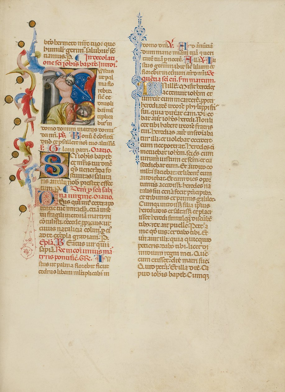 Alkuosa J: Johannes Kastajan mestaus tekijältä Master of the Brussels Initials