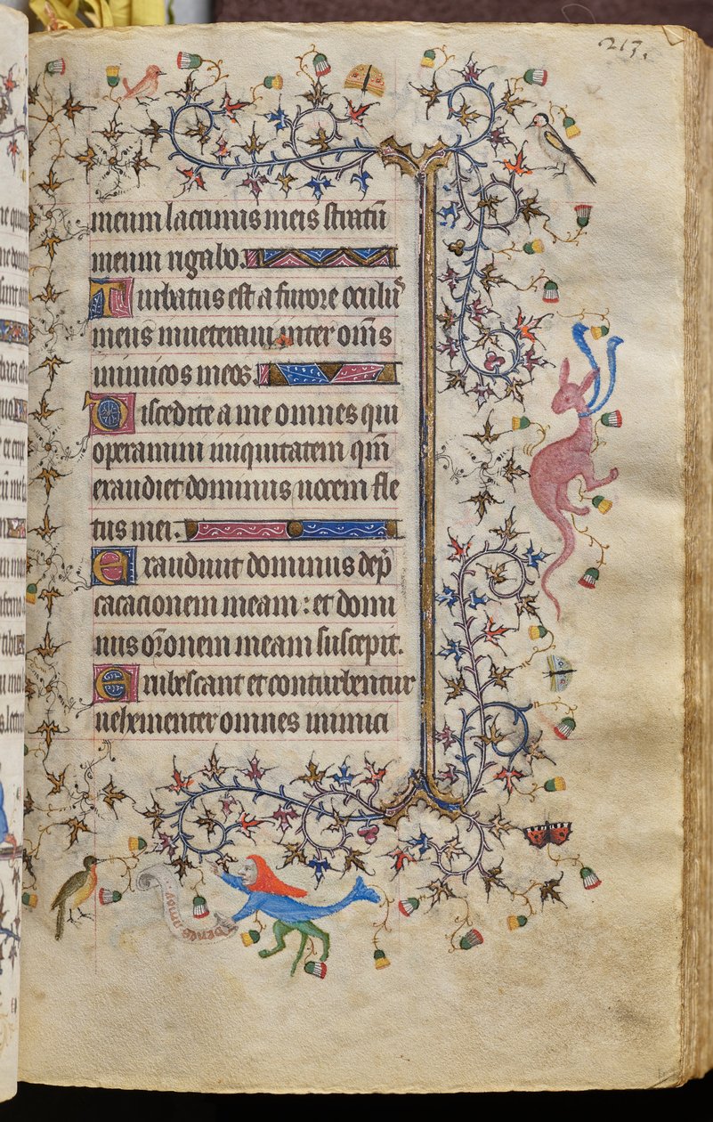 Navarran kuninkaan Kaarle Aatelisen (1361-1425) tunnit: fol. 107r, teksti tekijältä Master of the Brussels Initials and Associates