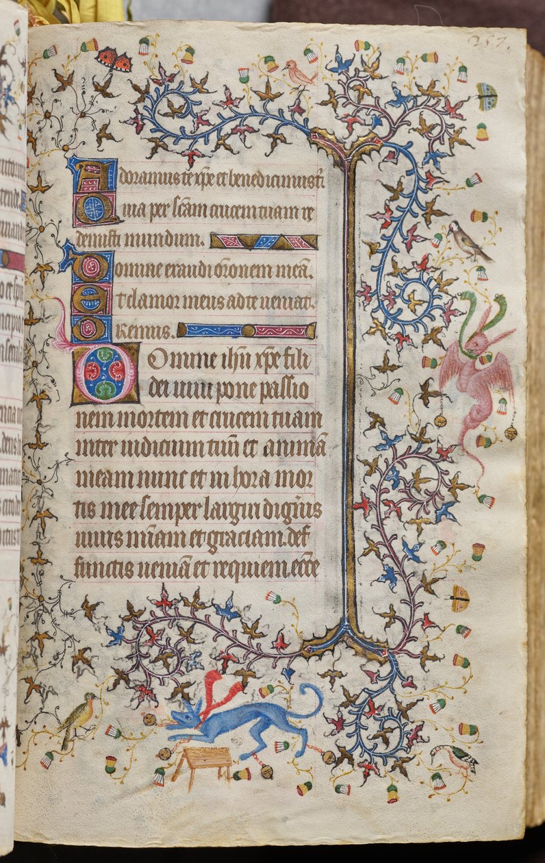 Navarran kuninkaan Kaarle Aatelisen (1361-1425) tunnit: fol. 129r, teksti tekijältä Master of the Brussels Initials and Associates