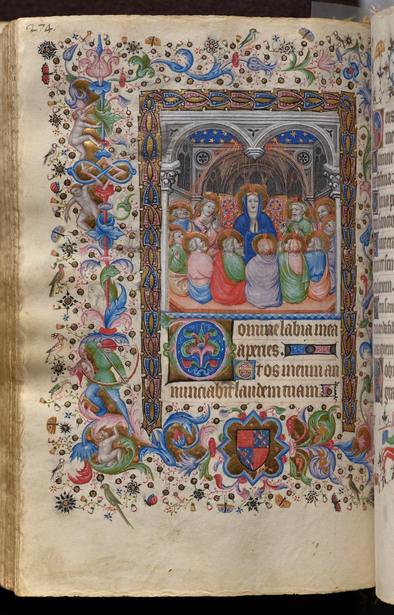 Navarran kuninkaan Kaarle Aatelisen (1361-1425) tunnit: fol. 137v, helluntai. tekijältä Master of the Brussels Initials and Associates