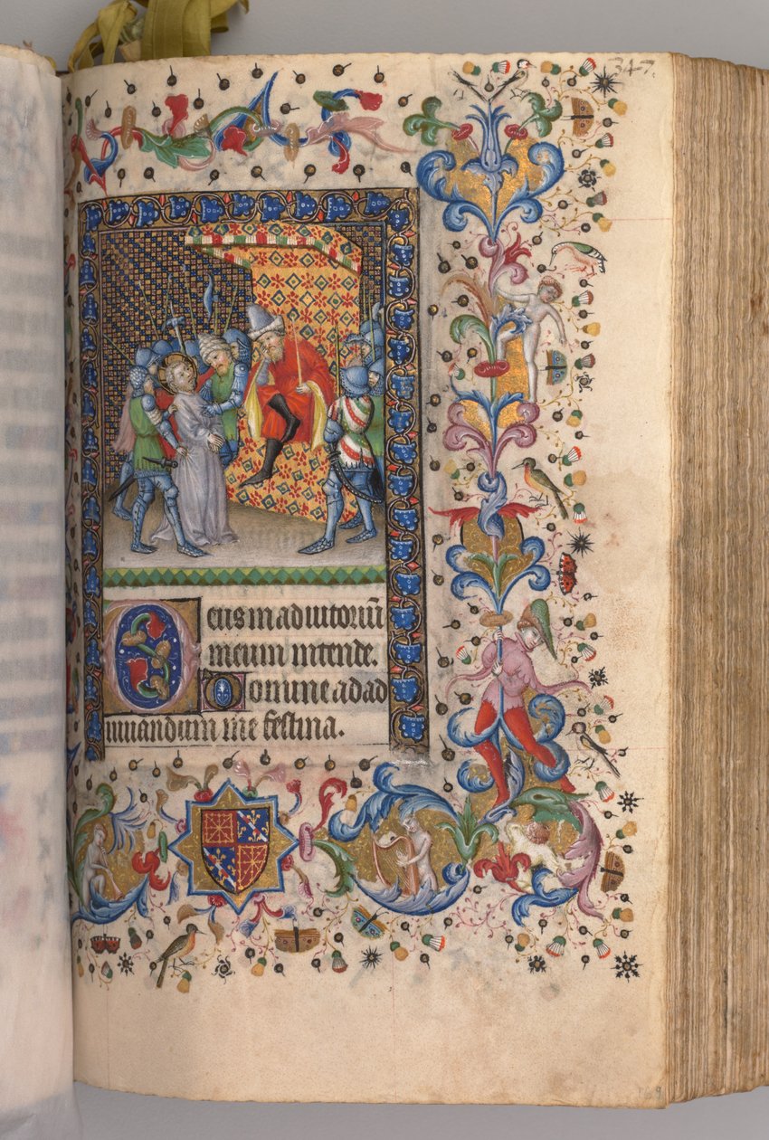 Navarran kuninkaan Kaarle Aatelisen (1361-1425) tunnit: fol. 169r, Kristus Pilatuksen edessä. tekijältä Master of the Brussels Initials and Associates