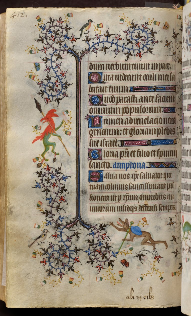 Navarran kuninkaan Kaarle Aatelisen (1361-1425) tunnit: fol. 200v, teksti tekijältä Master of the Brussels Initials and Associates