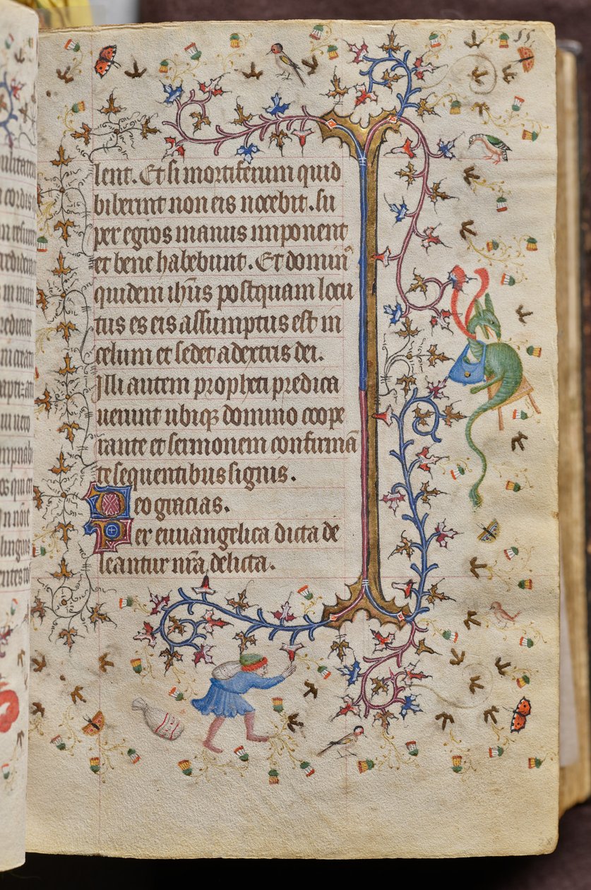 Navarran kuninkaan Kaarle Aatelisen (1361-1425) tunnit: fol. 28r, teksti tekijältä Master of the Brussels Initials and Associates